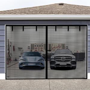Magnetic Garage Screen Door for 2 Car Garage Doors 16x7FT- Reinforced Self Sealing Fiberglass Mesh Door with 6 Strapping Tapes, High Energy Magnets, Hands Free Door Screen with Closure Weighted Bottom
