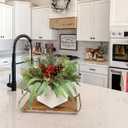 DILATATA Christmas Centerpieces 8 Inch Artificial Christmas Plant in Square Wooden Pot Tabletop Pine Plants with Red Berries Pine Cones Eucalyptus for Winter Holiday Party Fireplace Mantel Xmas Decor (Style 1)