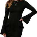 Womens Fall Long Sleeve Bodycon Mini Dress Mock Neck Elegant Dressy Short Party Dress Formal Business Pencil Dresses (Large, Black)