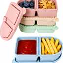 4 Pack Snack Containers with Lids, Silicone Reusable Snack Containers, Lunch Box Double Compartment, Portable Silicone Food Storage Box for School, Office, Travel