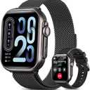 Smart Watch for Women for iPhone Android: 1.85"Smartwatch with Make/Answer Call Sleep Heart Rate SpO2 Blood Pressure Monitor IP68 Waterproof 120+Sport Mode Fitness Tracker 1000mAh Battery 2Bands Black