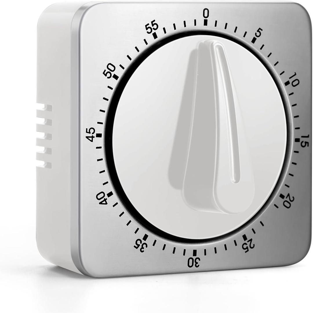 Kitchen Timers for Cooking, 100% Mechanical Desk Timer - No Batteries Required - Magnetic Backing, Chef Cooking Timer Clock with Loud Alarm, Exquisite Stainless Steel Body - Countdown Reminder Magnetic
