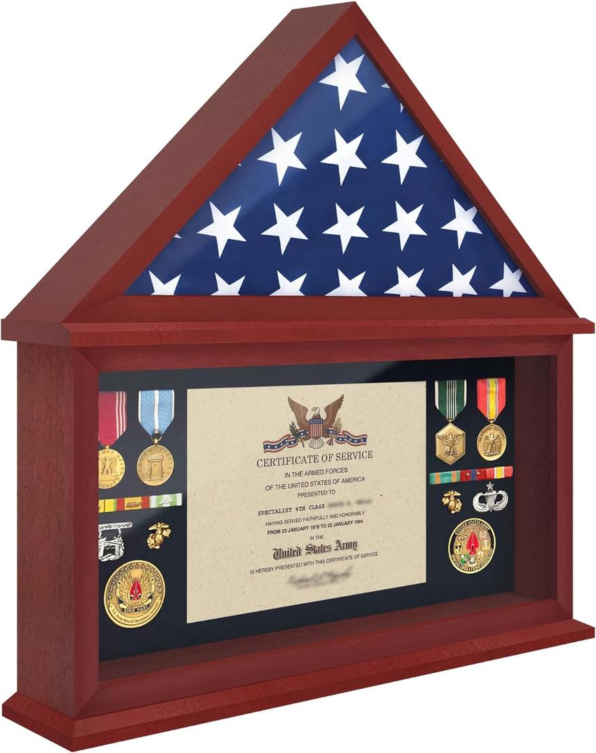 American Flag Display Case - Military Shadow Box with Polished Plexiglass for 5'x9.5' Folded Flag