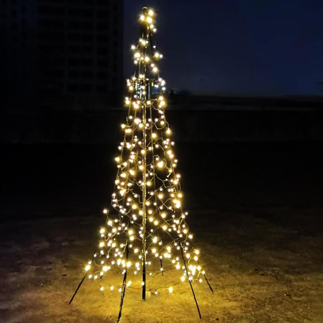 Hollynights - Outdoor LED Christmas Tree - Outdoor Christmas Decorations - Warm White - 480 LED Tree - 13 ft. - Pole Included