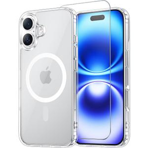 Temdan for iPhone 16 Case Clear, Compatible with Magsafe, Anti-Yellowing, Military-Grade Protection, Shockproof Slim Magnetic Phone Case Cover, Transparent