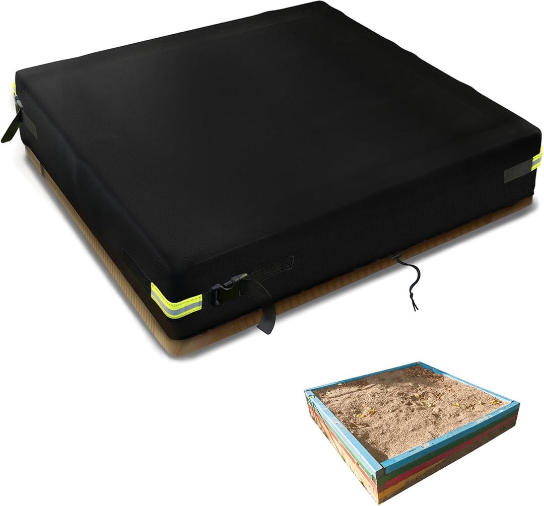 Sandbox Cover Waterproof 600D Oxford Cloth PVC Coating Rainproof Anti UV Heavy Duty Square Sandbox Cover, Black, 72.8" x 72.8" x 7.9"