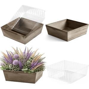 Dandat 2 Set Wooden Centerpiece Box for Wedding Table Decor 12 Inch Rustic Wood Planter Box with Removable Plastic Liner Flower Boxes for Party Wedding Baby Shower Home Garden Decor(Brown)