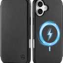SHIELDON Case for iPhone 16 6.1", Genuine Leather Wallet Slim Magnetic Wireless Charging Folio RFID Blocking Credit Card Holder Full Protection Cover Compatible with iPhone 16 5G 2024 - Nappa Black