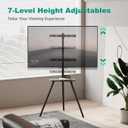 Tripod Easel TV Stand for 43 to 65 Inch LCD Led Screen, Height Adjustable and Swievel TV Stand, Portable TV Floor Stand with Wooden Tray for Bedroom, Living Room, Studio, Metal Black