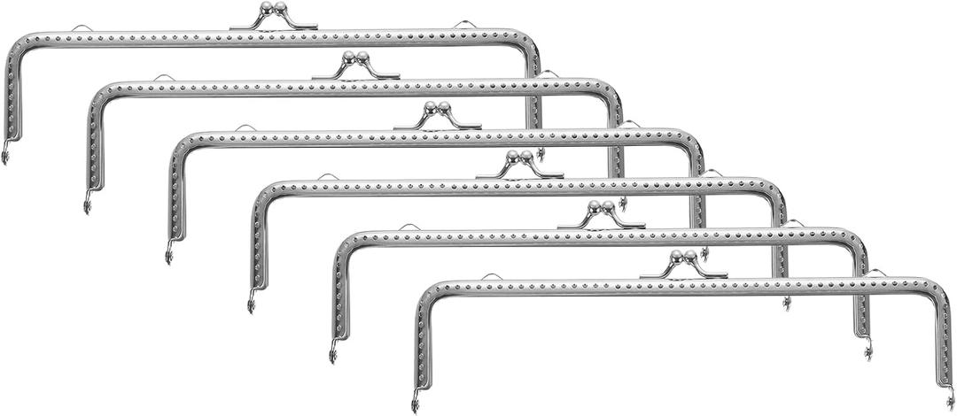 uxcell 6 Pcs Metal Purse Frame, 20cm/7.9" Retro Arch Kiss Lock Clasp Frame Embossed for Purse Making, Handled Bag, Coin Bag Clutch Bag, Frame Hardware Replacements (Silver)
