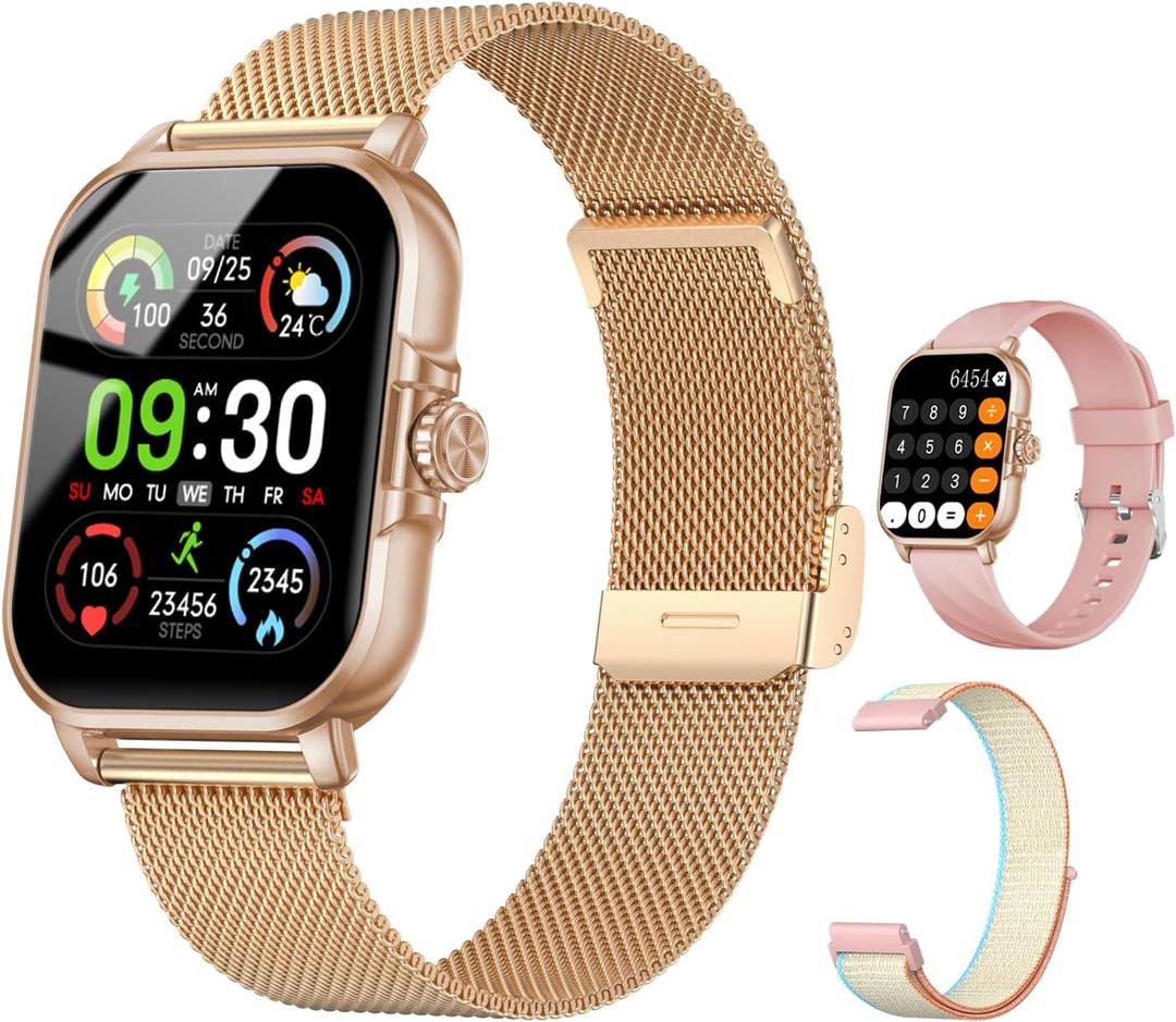 Smart Watches for Women Men Fitness Tracker Watch 2.04 HD Screen Sport Watch with ChatGpt AI Voice 3 Bands Step Counter 24/7 Heart Rate Sleep Monitor Smartwatch for Android iOS (Rose Gold)