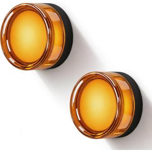 5.5Inch 9W Amber Orange LED Wall Sconces Set of Two, Hardwired 3000K Warm White Acrylic Round Flush Mount Ceiling Light, IP65 Waterproof, Indoor Vintage Wall Lamp for Bedroom, Hallway, Staircase