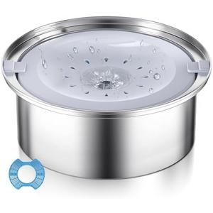 Dog Water Bowl No Spill, 85oz/2.5L Stainless Steel Dog Water Dispenser with Filter, Upgraded Splash-Free Anti-Choking Dogs Slow Drinking Feeder for Dogs Cat Puppy Home,Car,Outdoor