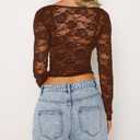 Womens Floral Lace Top Y2K Backless Crop Top Sexy Sheer See Through Shirt Slim Fit Going Out Tops