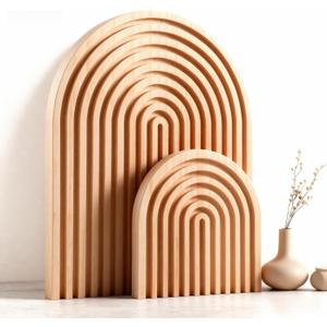 2 Pcs Natural Wood Arch Decor, Boho Shelf & Serving Board for Fireplace Mantel, Kitchen Counter - Light Pine Finish, Scandinavian & Japandi Style Aesthetic Accents for Living Room, Home Office