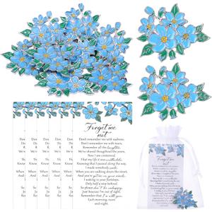 10 Sets Funeral Favors - Forget Me Not Memorial Pins with Poem Cards - Celebration of Life Remembrance Brooches - Bulk Sympathy Keepsakes for Guests, Customisable Tribute Gift