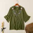 Womens Summer Tops 3 4 Sleeve Women Blouses Casual Boho Top Spring Floral Short Sleeve Shirts Vacation (Green, S)