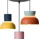 Nordic Modern Pendant Light Macaron Color Mid Century Hanging Light Fixture with Aluminum Shade Colorful Chandelier Ceiling Pendant Lights for Dining Room Kitchen (3-Light), Size -