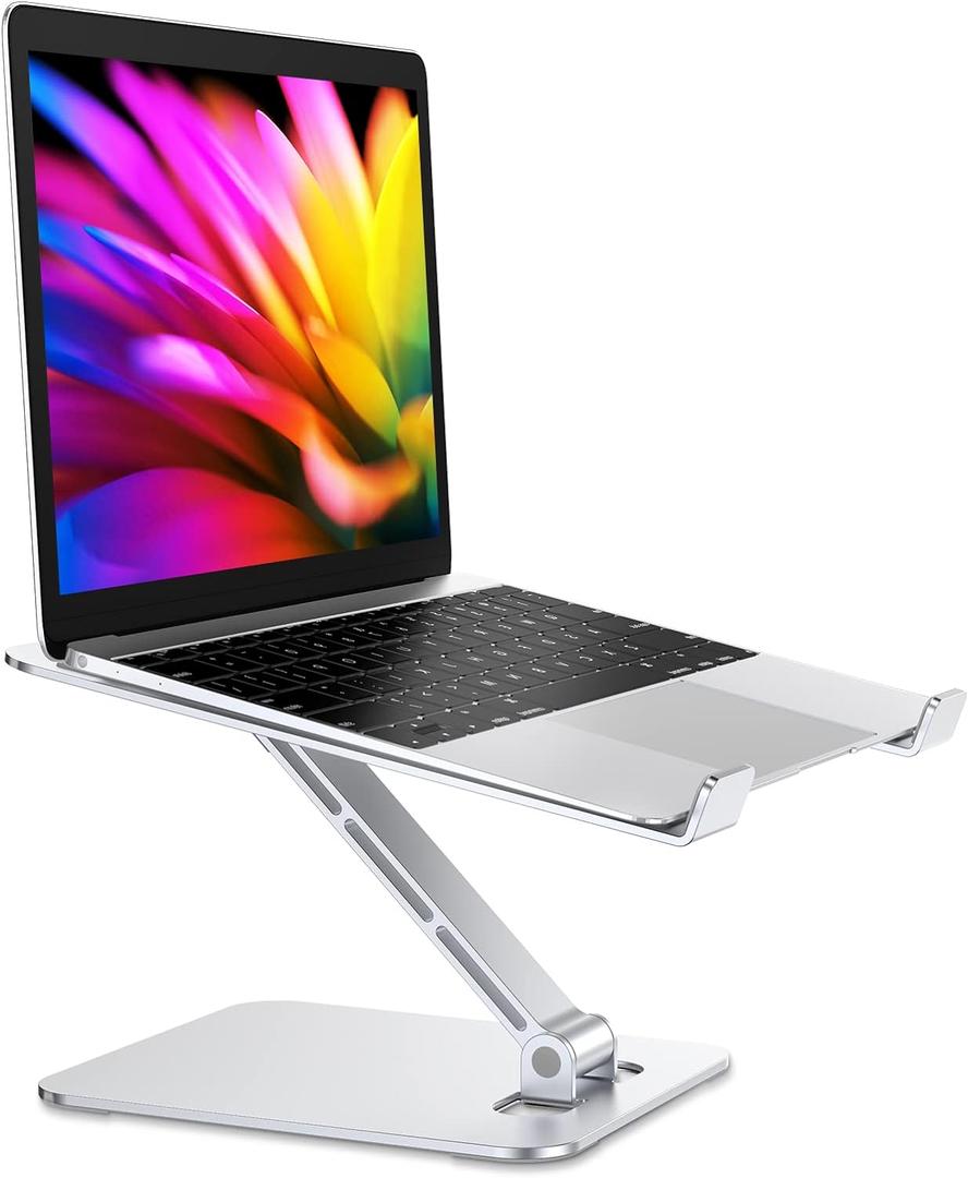 RIWUCT Foldable Laptop Stand, Height Adjustable Ergonomic Computer Stand for Desk Lecterns Riser, Aluminum Portable Laptop Riser Holder Notebook Mount Compatible with MacBook Pro Air, HP, Dell 10-16" (Silver)