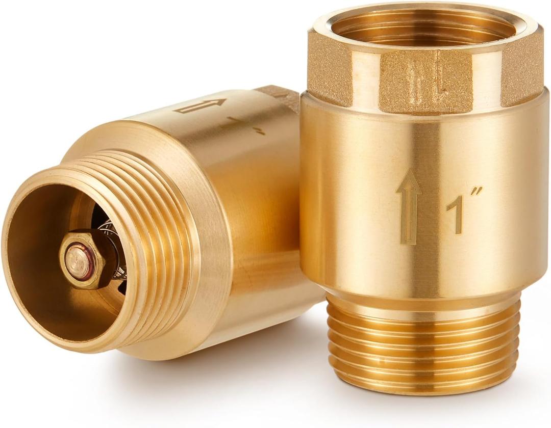 Zonon 2 Pcs 1 Inch Check Valve One Way Brass Non Return in Line Check Valve with Backflow Prevention NPT Male in FNPT out for Garden Hose Well Pumps Irrigation Systems Chemical Industry