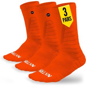 NXT NXTRND 3 Pairs Compression Running Socks for Men, Cushion Athletic Crew Socks, Basketball, Football, Hiking (Large, Orange)