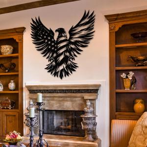 Metal Eagle American Flag Wall Decor Intricate Design with Stars And Stripes,Patriotic American Bald Eagle Metal Wall Art,Patriotic Gift for 4th of July And Independence Day Decor(23.6 * 23.3 inches)
