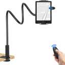 Gooseneck Tablet Holder for Kindle with Remote Page Turner, Lazy Arm Stand for Kindle Paperwhite Colorsoft, Reading in Bed with Remote for Kindle Accessories, Gift for Men Women Readers Bedside (Black)