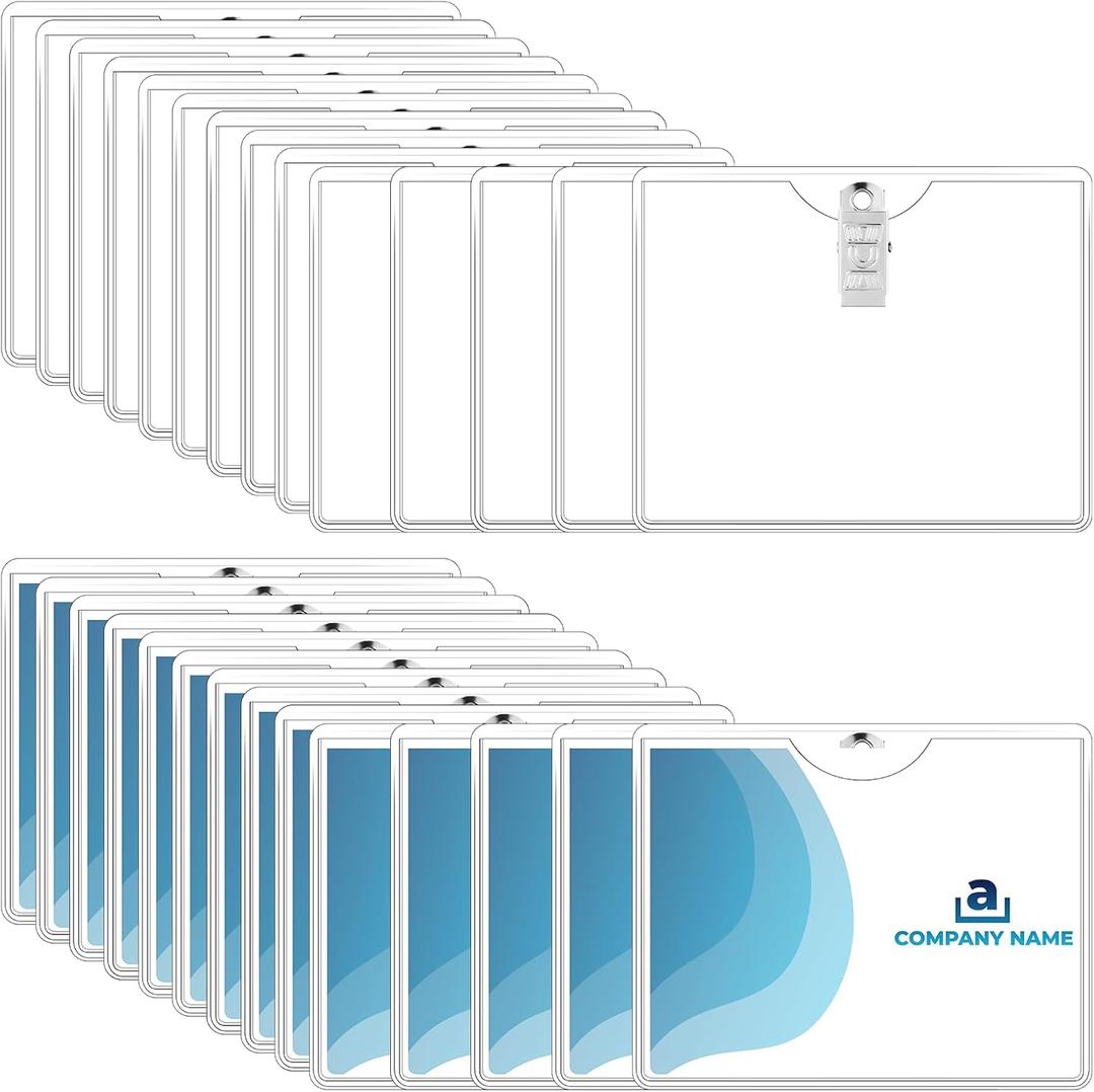Eaasty Name Tags with Clips and Printable Inserts Clip On Name Badges Customizable Clear ID Badge Holder with Clips 3" x 4" Horizontal PVC for Meeting Seminar Show Event and Conference (100 Pack)