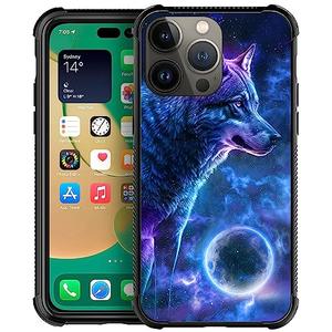 CARLOCA Compatible with iPhone 14 Plus Case,Starry Sky Dark Blue Wolf Graphic Design Shockproof Anti-Scratch Drop Protection Case for iPhone 14 Plus