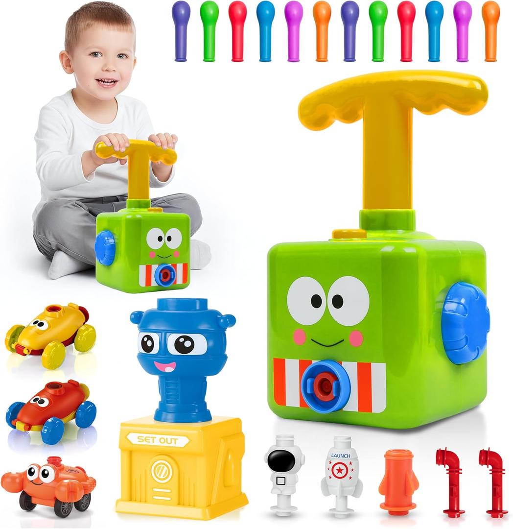 Balloon Powered Car Toy Set, Toys Set with Pump for Kids, Power Balloons Racer Toy, Balloon CarsLauncher, Inertial Powered Car (Green)