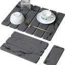 Large Stone Dish Drying Mat for Kitchen Counter, 2PCS Quick Dry Stone Dishes Mat,Foldable Water Absorbing Diatomaceous Drying Organizer Pad for Plate Rack Bottles Utensils(Dark Gray 16"x12" & 8x4")