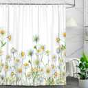 Rustic Floral Shower Curtain, Modern Watercolor Daisy 69x72inch, Natural Wildflower Bath Curtain, White Cloth Fabric Bathroom Curtains with 12 Hooks for Farmhouse Decor