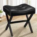Memobarco 18-Inch Large Leather Vanity Stool, Vanity Chair with Metal X-Leg, Ottoman Accent Stool with Thick Padded Saddle Seat, Black