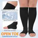 CTHH 3 Pack Open Toe Compression Socks for Women & Men, Toeless Knee High Stockings for Circulation Support, Black White Nude Large-X-Large
