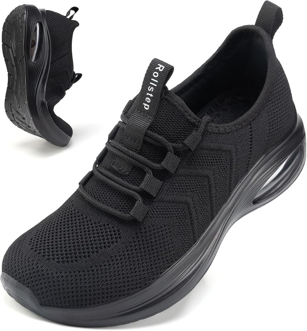 Rollstep Wide Toe Box Shoes Women Extra Wide Width Sneakers Diabetic Air Cushion Road Running Shoes Ultra Light Wide Tennis Sneakers Gym Training Breathable Walking Shoes All Black 38