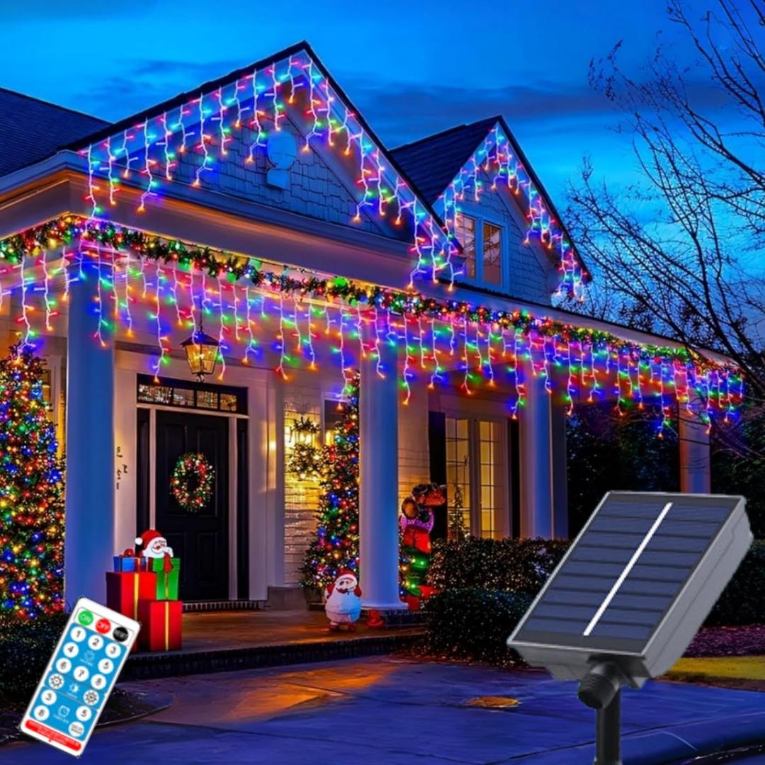 Upgraded Solar Christmas Lights,304LED Outdoor Christmas Decorations 8 Modes Waterproof Solar Halloween Thanksgiving Lights for Patio Yard Wedding Party House Xmas Tree Roof Decorations