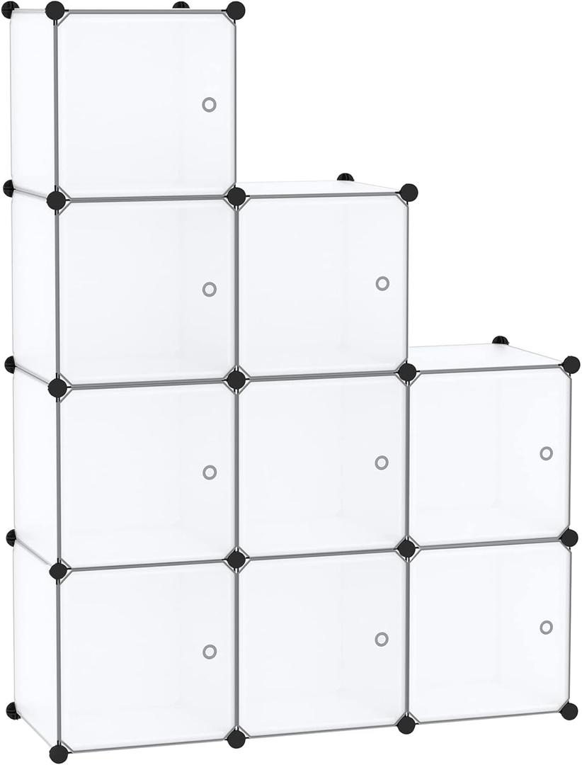 C&AHOME Cube Storage Organizer with Doors, 9-Cube Shelves, Closet Cabinet, DIY Plastic Modular Bookshelf Ideal for Bedroom, Living Room, 36.6L x 12.4W x 36.6H White USBTM3009B-DOOR