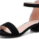 Dufannie Girls Sandals Low Heels Dress Pump Ankle Strap Open Toe Flower Girl Wedding Party for Toddler Little Big Kid Size 1