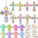Watersay 48 Set Religious Easter Cross Craft Kit for Kids He Lives Jesus DIY Christian Crafts Make Your Own Ornament with Stickers for Easter VBS Sunday School Church Home Decoration Art Project