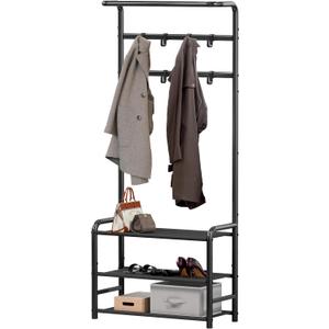 Simple Houseware Coat Rack with Storage Shelf, Black