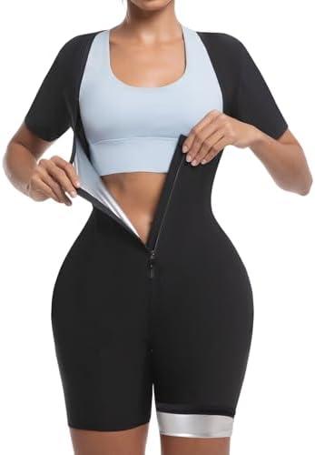 Meiosuns Sauna Suit for Women Weight Loss Sweat Waist Trainer Sweat Shirt Full Body Compression Shaperwear Slimming Workout XL