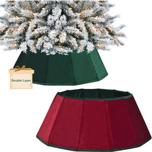 succulentlovers Double Sided Velvet Christmas Tree Collar - 25.6" Red & Green Christmas Tree Ring Foldable Velvet Christmas Tree Skirt Fabric Xmas Tree Collar for Artificial Tree Base Home Decoration