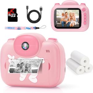 Kids Camera Instant Print, 3.5'' Kids Digital Camera Instant with 1080P HD Photos & Videos, Christmas Birthday Gifts for Girls Boys Age 3-12 (Pink)