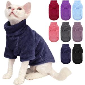 SUNFURA Turtleneck Sweater Coat for Cat, Sphynx Clothes Pajamas for Cats Only, Kitten Fleece Pullover Sweaters with Sleeves, Pet Warm Jumpsuit Sweatshirt for Cold Weather, Navy Blue, M