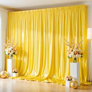 10x10ft Yellow Gold Glitter Backdrop Curtain for Parties, Wrinkle Free Satin Photo Backdrop Drapes 2 Panels 5x10FT Shimmer Back Drop Cloth for Wedding Birthday Stage Photography Background