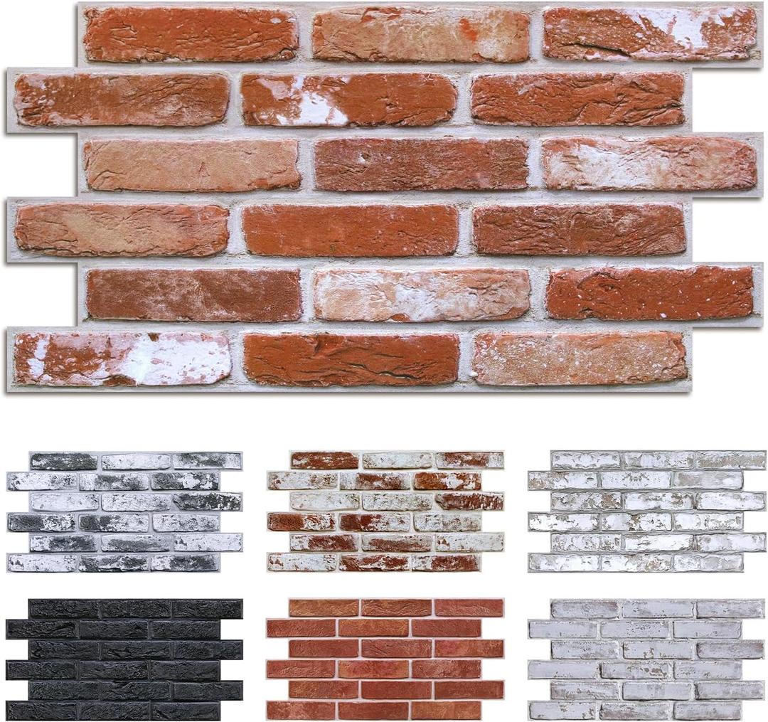 Commomy Faux Brick 3D Wall Panels - 12 pcs of 22.8" x 11.8" - Thin UrltraLight PVC Peel and Stick Tile Retro Brick Printable for Kitchen,Bedroom, Living Room,TV BackgroundCovers 22.48 sq.ft
