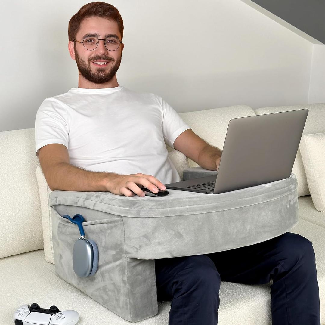 Ergonomic Gaming & Laptop Pillow Table | Inclined Arm Rest Pillow for Gamers | Lap Desk Pillow with Storage | Ideal for Gaming, Working, Reading