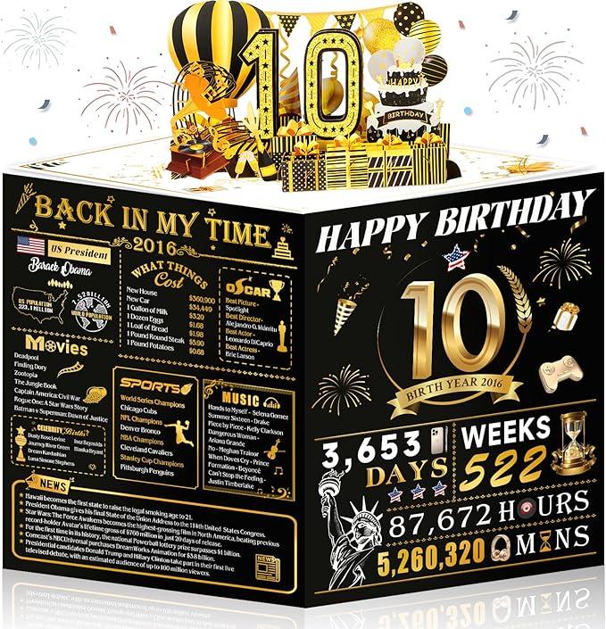 OLOSONG 10th Birthday Card for Girl Boy Son Daughter, Big Pop Up 10th Birthday Cards for Grandson Granddaughter, Back In 2016 Funny 10 Year Old Birthday Decorations