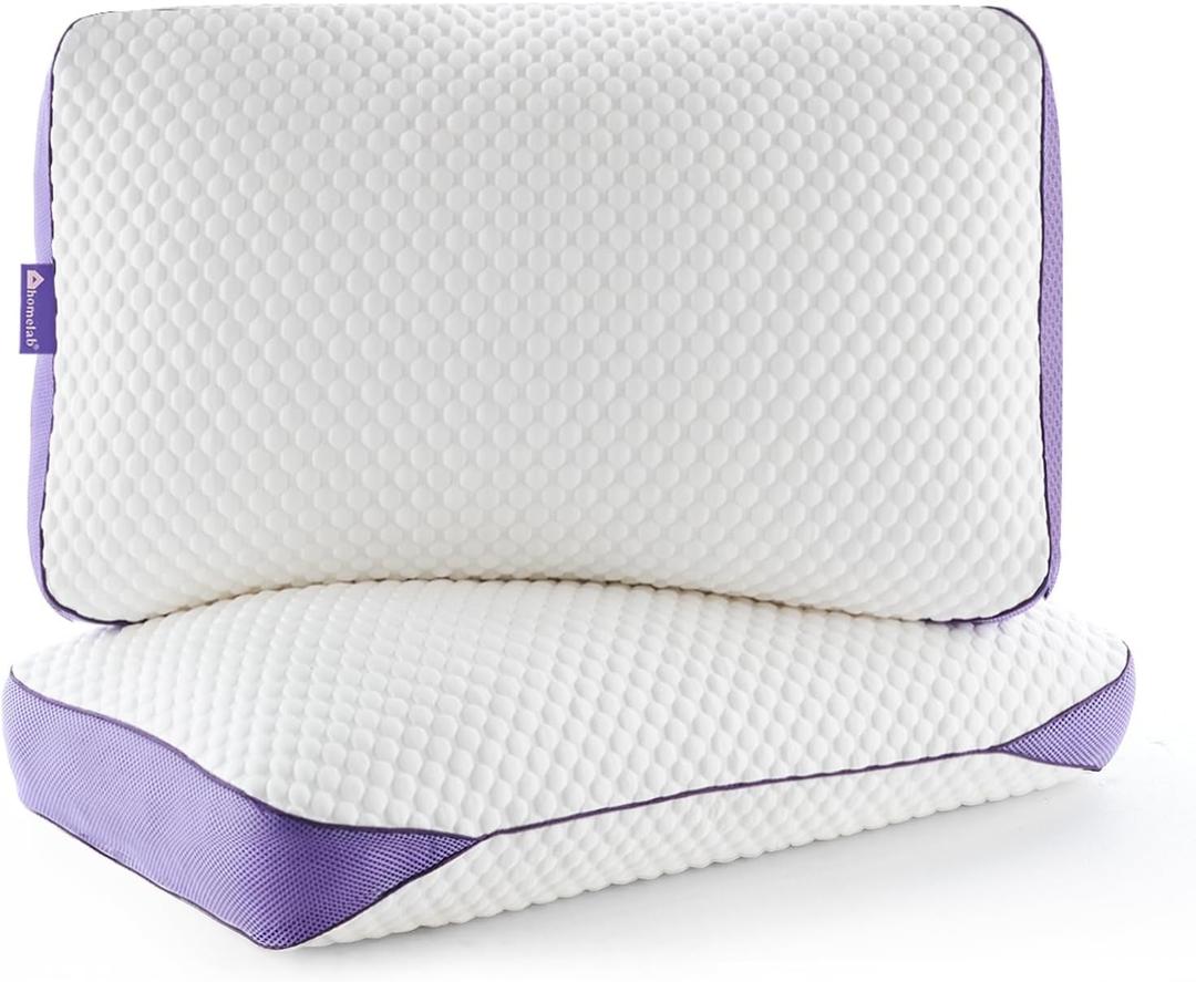 HOMELAB Adjustable Shredded Memory Foam Pillows Queen Size, Cooling Bed Pillows for Sleeping with Removable Cover, Medium Pillows for Side Stomach & Back Sleepers, 2 Packs 20"x28" (White)