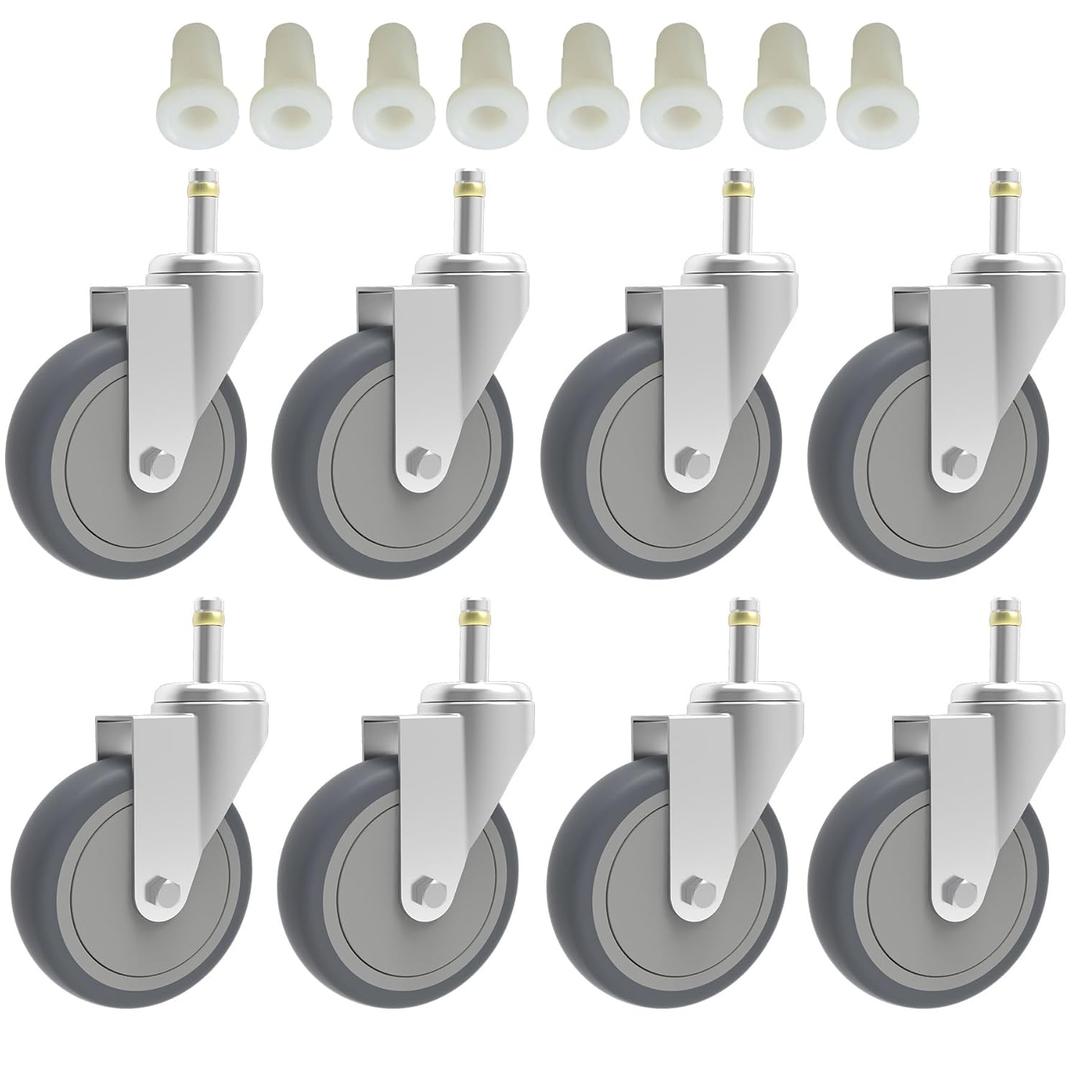 RILIDRI 4-Inch Swivel Stem Caster, 7/16-Inch Stem Diameter Rubber Wheel, Heavy Duty TPR Replacement Wheels for Rubbermaid Mop Bucket Cart Grill Casters - 8 Pack